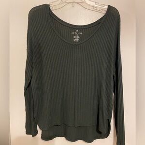 Green ribbed v neck t shirt